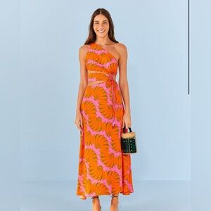 Farm Rio Pink Copacabana Lenzing Ecovero Viscose Cut Out Midi Dress